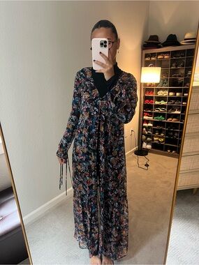 Ella Moss Sheer Black Floral Duster Maxi